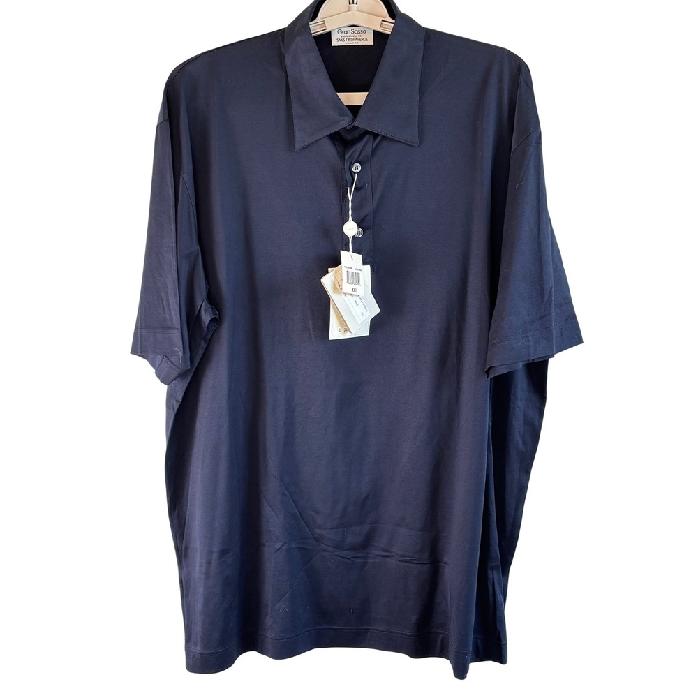 NEW Gran Sasso Polo Shirt Navy Blue Mens XXL Cotton Italy Saks Fifth Avenue